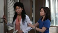 Elizabeth helps Portia after she becomes dizzy and stumbles in her office on General Hospital | Image: ABC